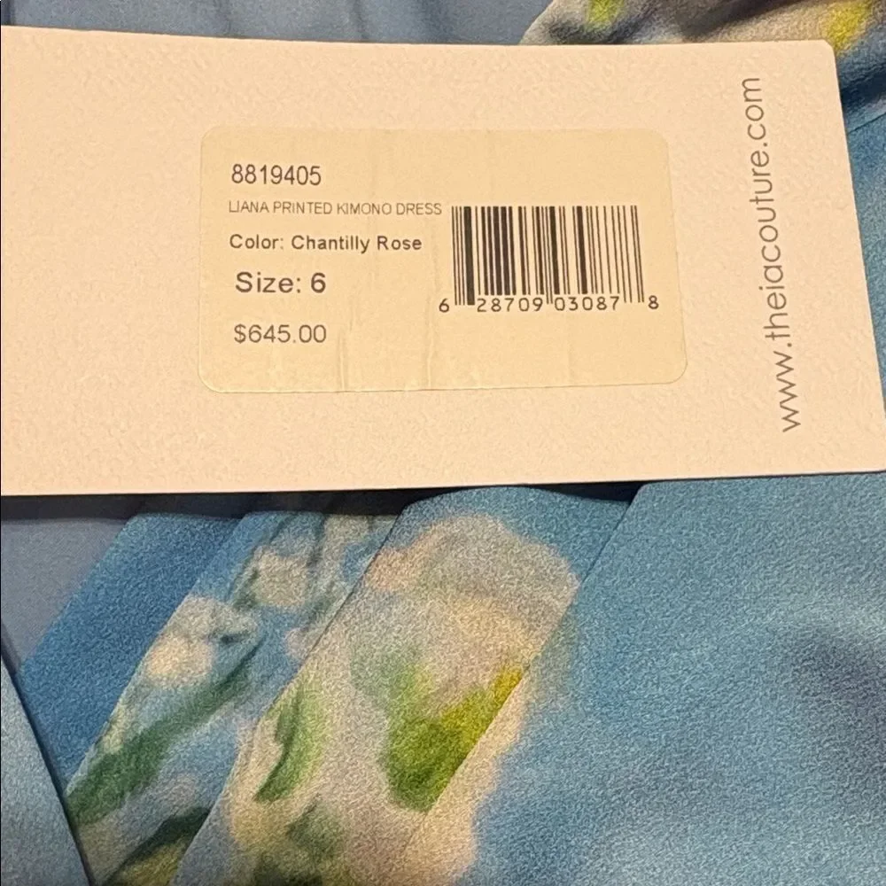 NWT Theia Women's Blue Floral Kimono Sleeve Liana Sheath Dress $645